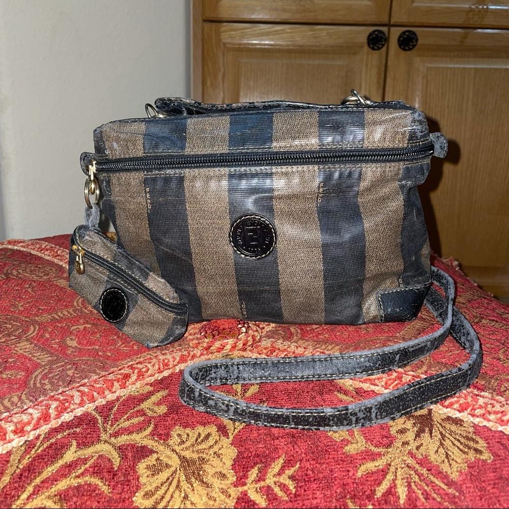 SOLD Authentic Vintage FENDI Stripped Bag & Coin purse